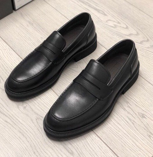 Zegna Men's Black Leather Penny Loafers